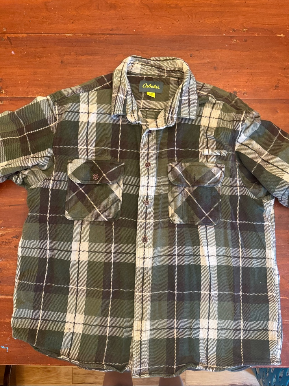 Cabela's Green and White Plaid Button-Down Shirt